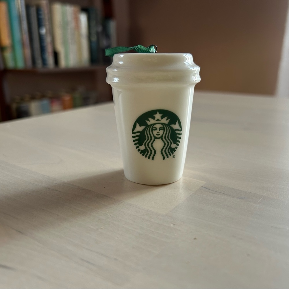 Starbucks White Coffee Cup Holidays Ceramic Ornament - 2015